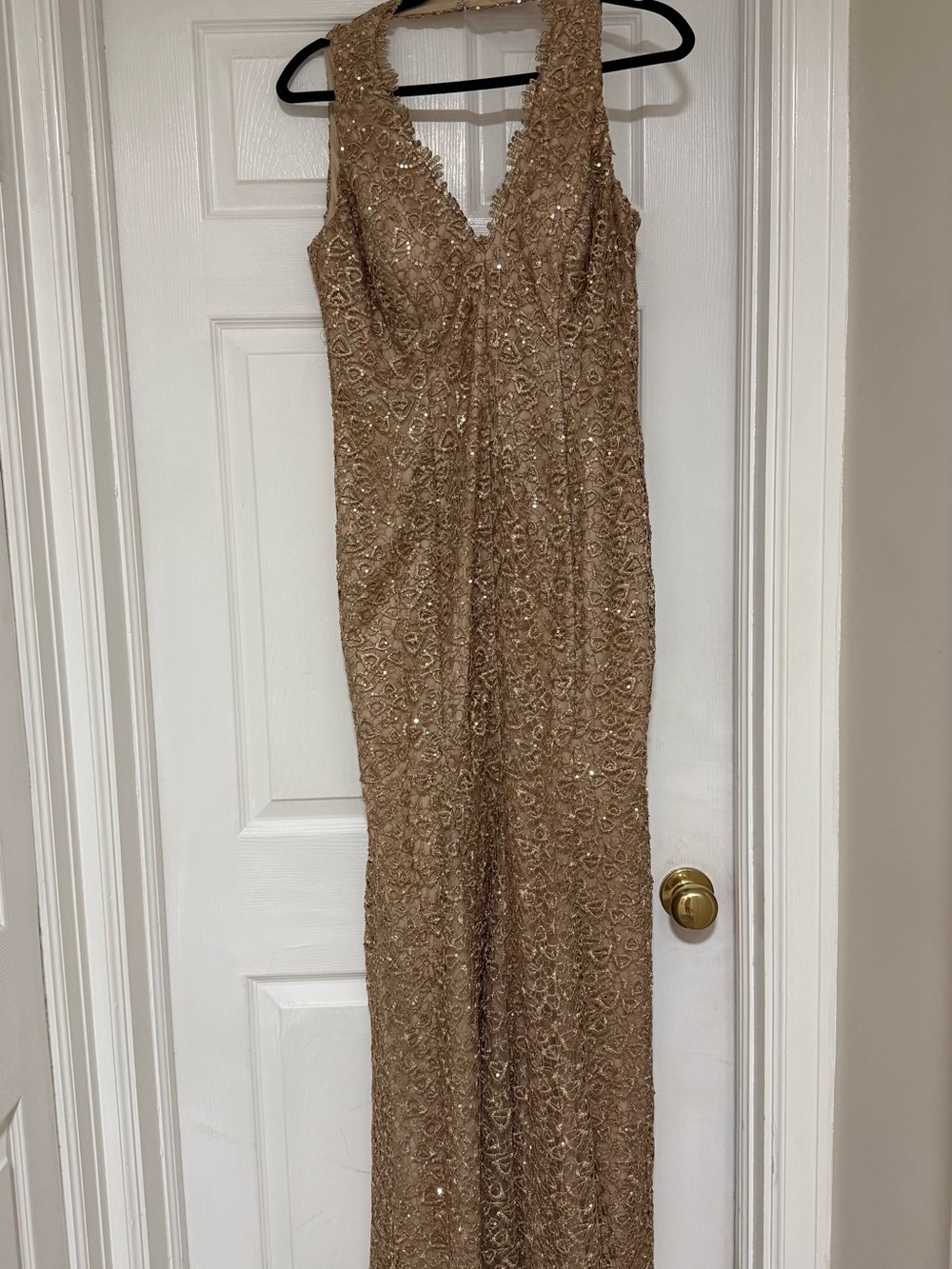 Gold Sequin V-Neck Evening Gown